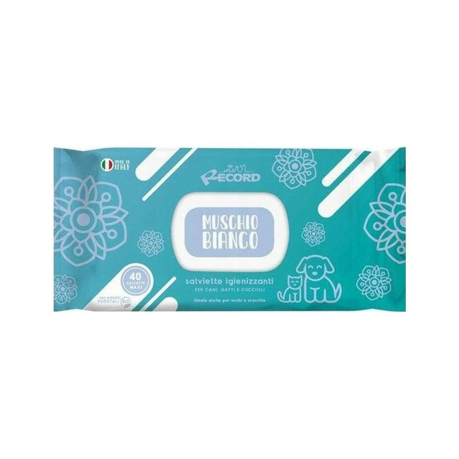 Record White Musk Wipes 40 pcs. - universal wipes for cleaning the fur, eyes, and ears of dogs and cats, with a musk scent.