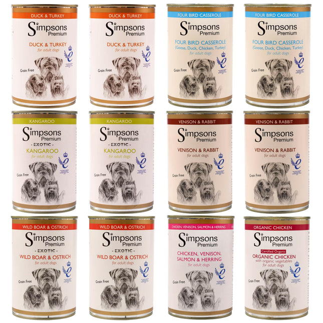 Simpsons Premium Dog Food Set - Grain-Free Wet Dog Food, Mix of 7 Flavors.