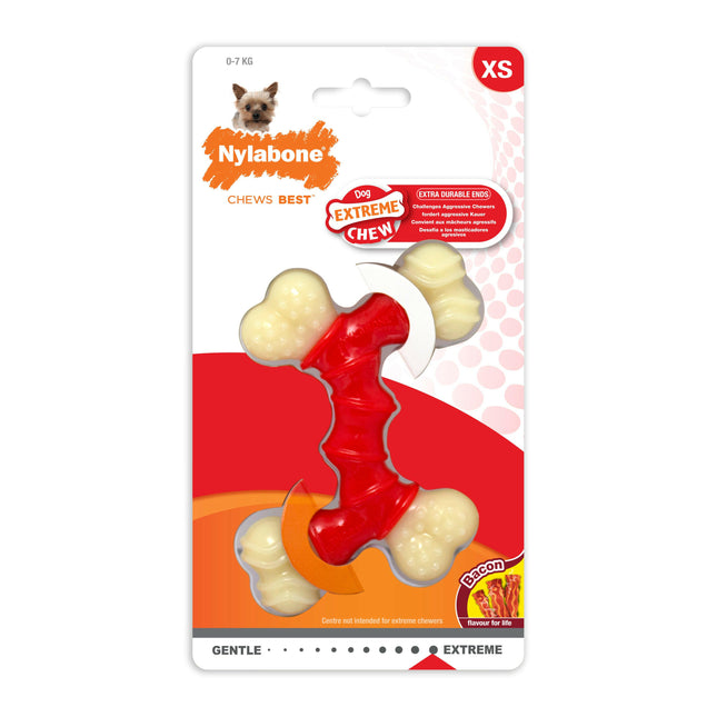Nylabone Extreme Double - durable dog chew toy, bacon flavor.