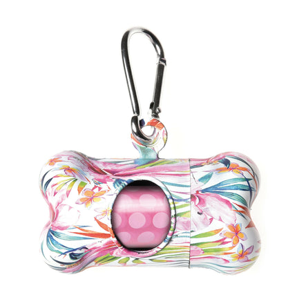 Floral Poop Bag Dispenser - plastic container for dog bags, with floral design + bags.