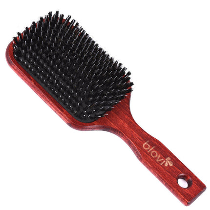 Blovi Wood Brush - extra large wooden brush with natural bristles and detangler, for long-haired breeds.
