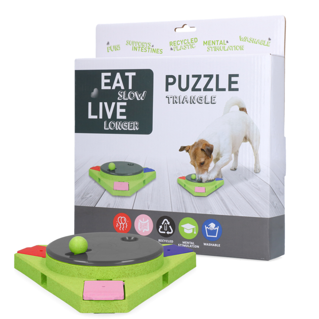 Eat Slow Live Longer Puzzle Triangle - dog intelligence toy, triangle.