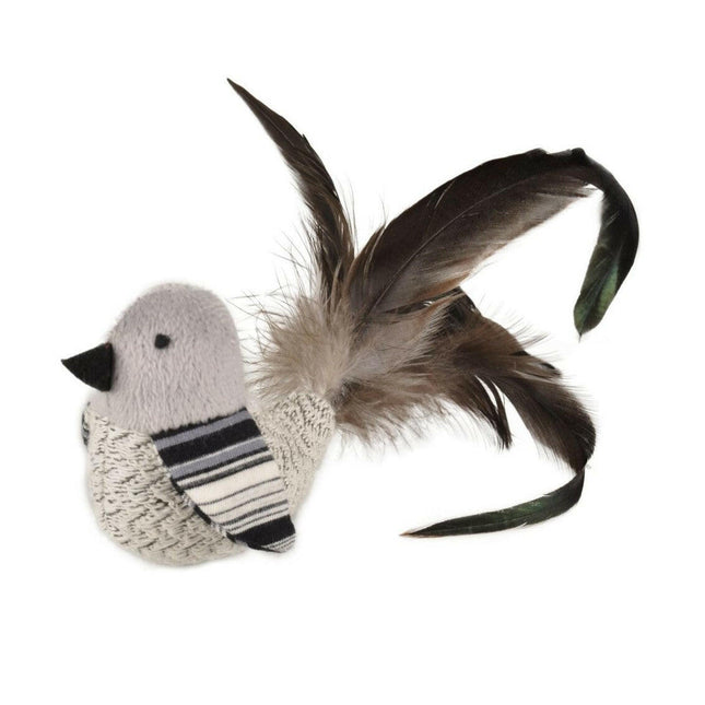 Flamingo Cat Pirin Bird - stylish bird toy for cats with a rattle, feathers, and catnip.