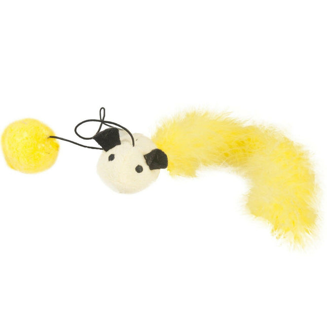 Flamingo Cat Mouse Ball - mouse toy with a ball for cats, featuring a boa feather tail, slightly crinkly.