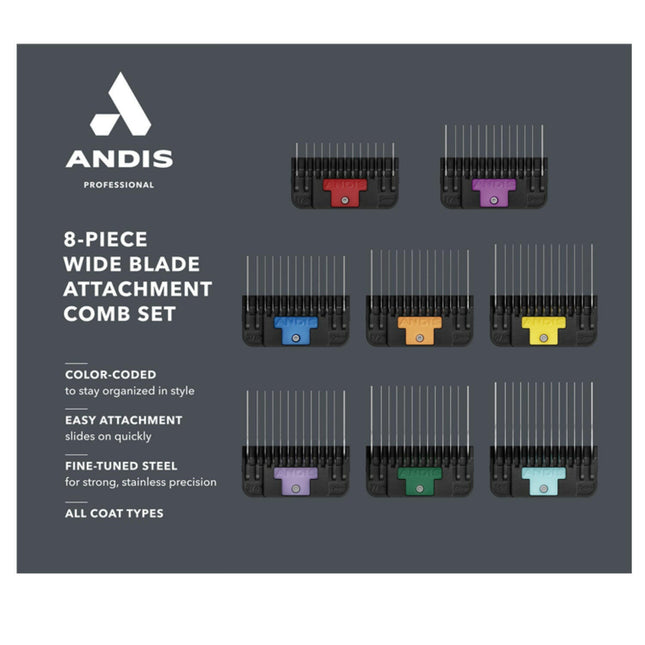 Andis Wide Blade Comb Set - stainless steel attachment comb set for wide Snap-On blades.