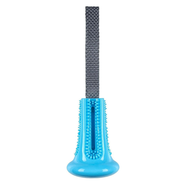 Nuzzle Puzzle Fling N Forage Bell - rubber toy for dogs with a handle for fetching and tugging, bell for treats.