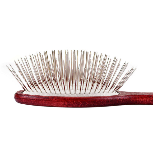 Blovi Wood Pin Brush - large, soft, wooden brush with a long metal pin.