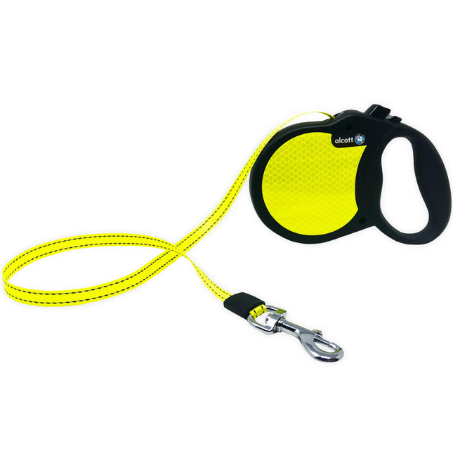 Alcott Visibility Retractable Leash 5m - Reflective Automatic Dog Leash, Neon.