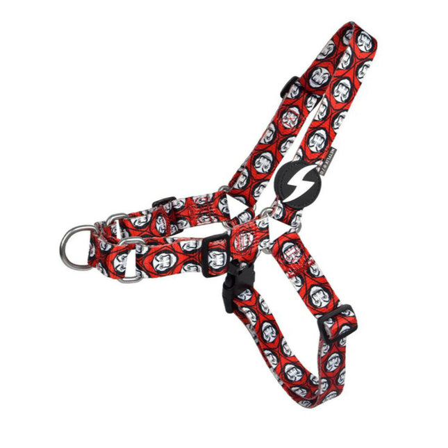 Dashi La Casa De Papel Mask Front Harness - Norwegian harness for dogs, inspired by the series Money Heist, red.