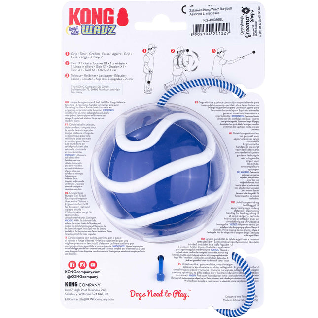 KONG Wavz Bunji Ball L - dog ball with elastic cord, floating fetch toy.