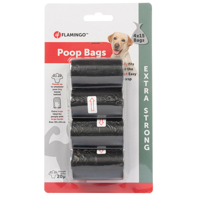 Flamingo Skep Extra Strong Poop Bags 4x 15 pcs - large, very strong waste bags.