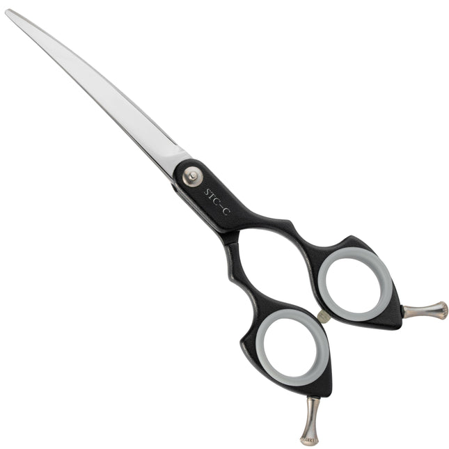 Shernbao Shark Curved Scissors - lightweight, curved scissors for Korean-style grooming, black.