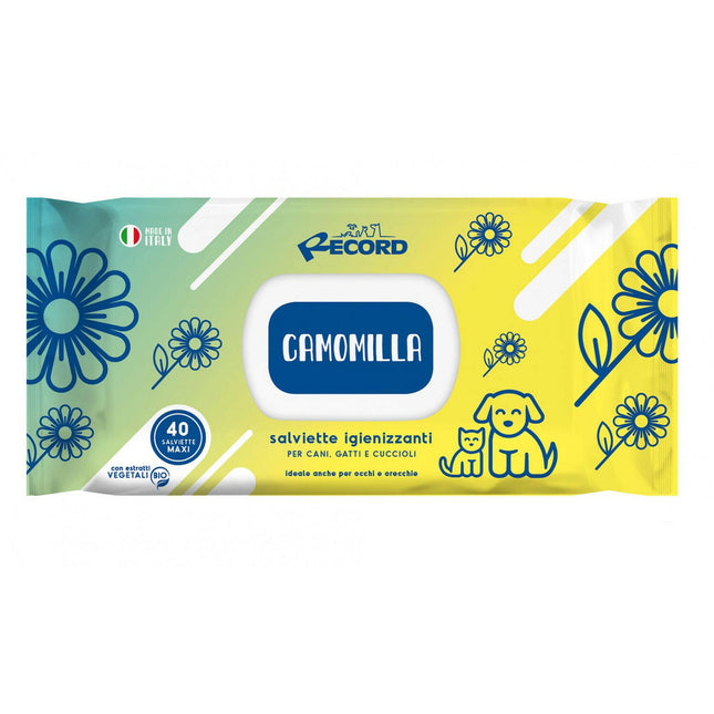Record Chamomile Wipes - universal wipes for cleaning the fur, eyes, and ears of dogs and cats, with chamomile - 80 pieces.