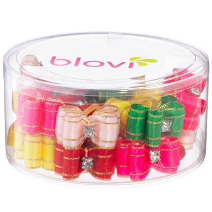 Blovi Bows Lux 25 pcs - elegant, colorful bows with golden thread and a rhinestone, on an elastic band, for dogs.