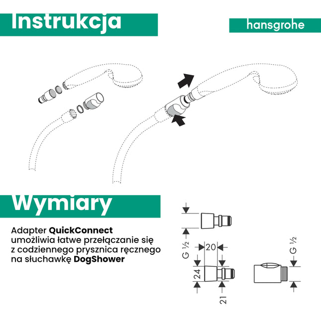 Moser Hansgrohe DogShower Quick - Coupling Set - quick coupling for shower head.
