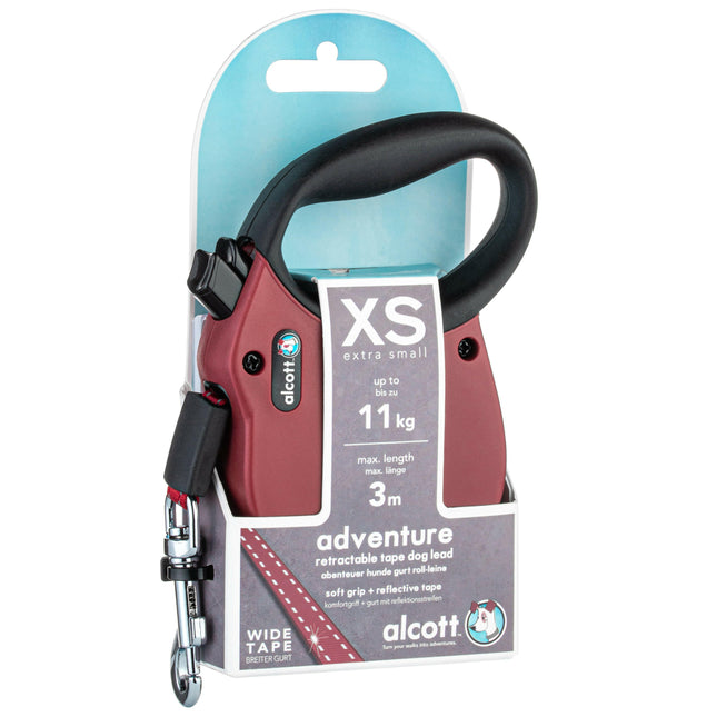 Alcott Adventure Retractable Leash Red - reflective automatic leash for dogs, red.