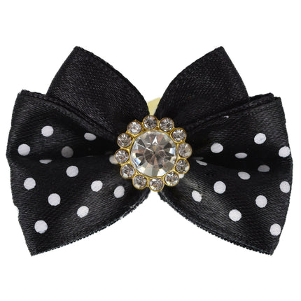 Blovi Bow Glamour satin polka dot bow with decorative stone.