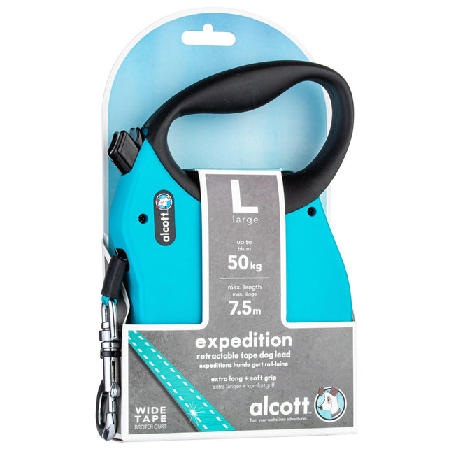 Alcott Expedition Retractable Leash 7.5m Blue - long automatic leash for dogs, blue.