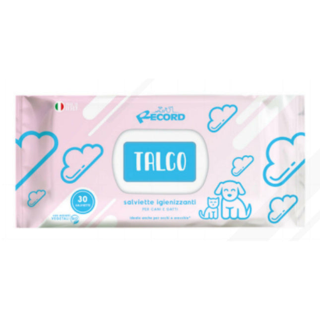 Record Talc Wipes - universal wipes for cleaning the fur, eyes, and ears of dogs and cats, with talc - 30 pieces.