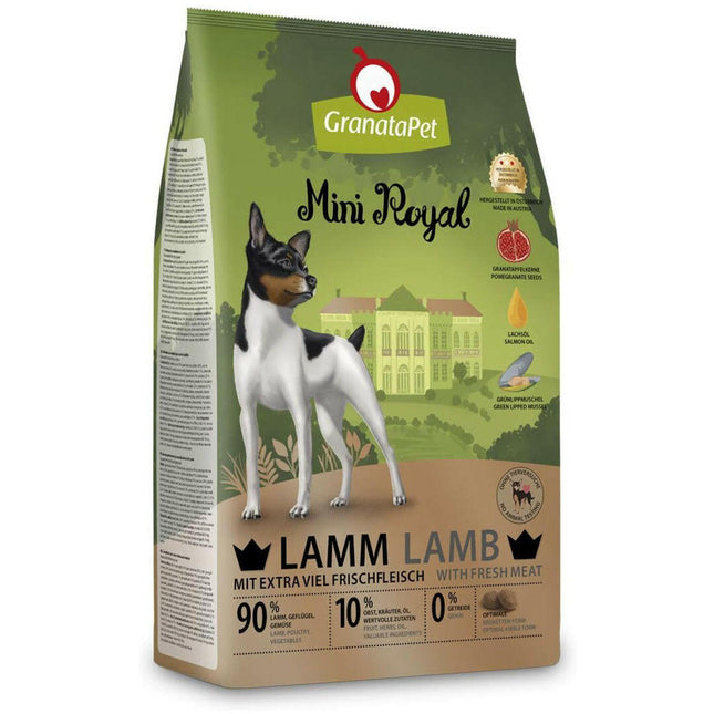 GranataPet Mini Royal Lamb - grain-free dry food for small breed dogs, 70% lamb with poultry and 20% vegetables.