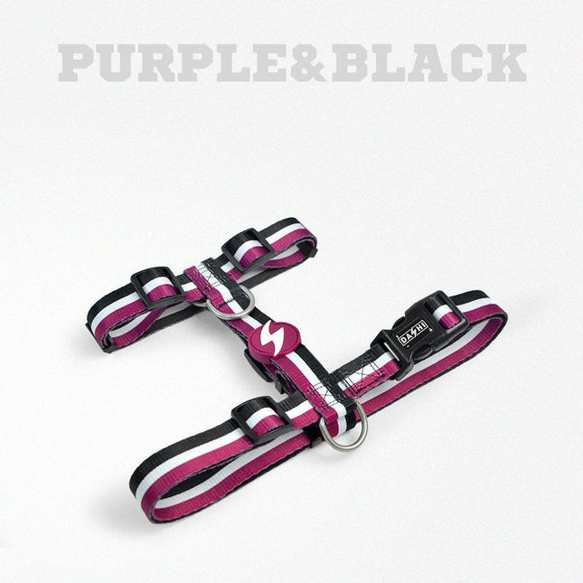 Dashi Stripes Purple & Black Back Harness - adjustable guard harness for dogs, purple and black stripes.