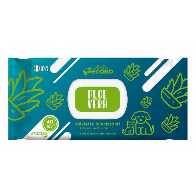 Record Aloe Vera Wipes - universal wipes for cleaning the fur, eyes, and ears of dogs and cats, with aloe vera - 30 pieces.