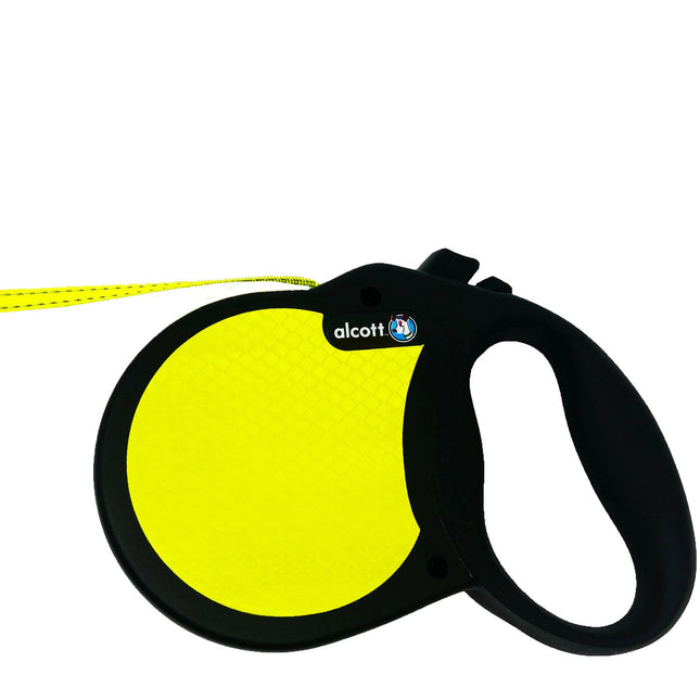 Alcott Visibility Retractable Leash 5m - Reflective Automatic Dog Leash, Neon.