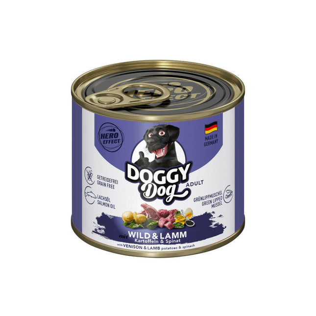 Doggy Dog Venison & Lamb - grain-free wet dog food with game and lamb.