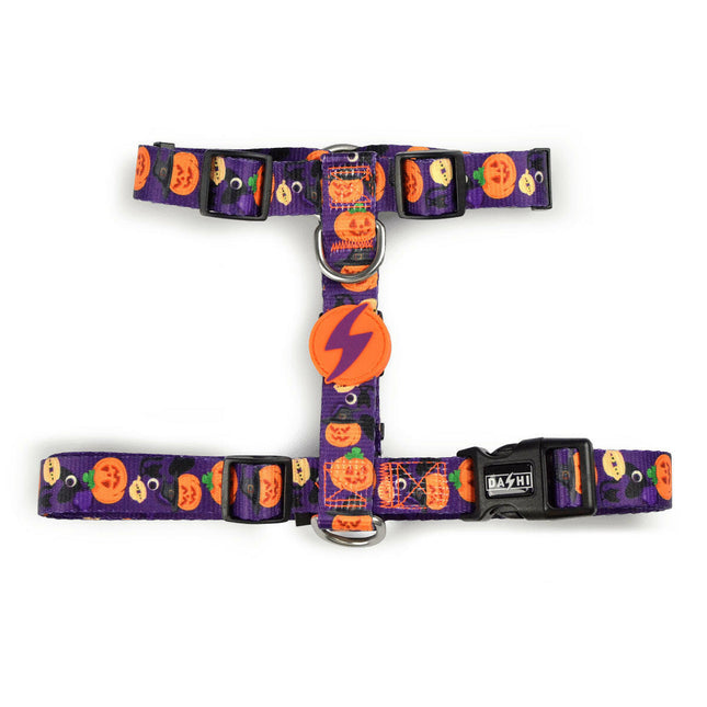 Dashi Pumpkin Back Harness - adjustable guard harness for dogs, Halloween pumpkin pattern.