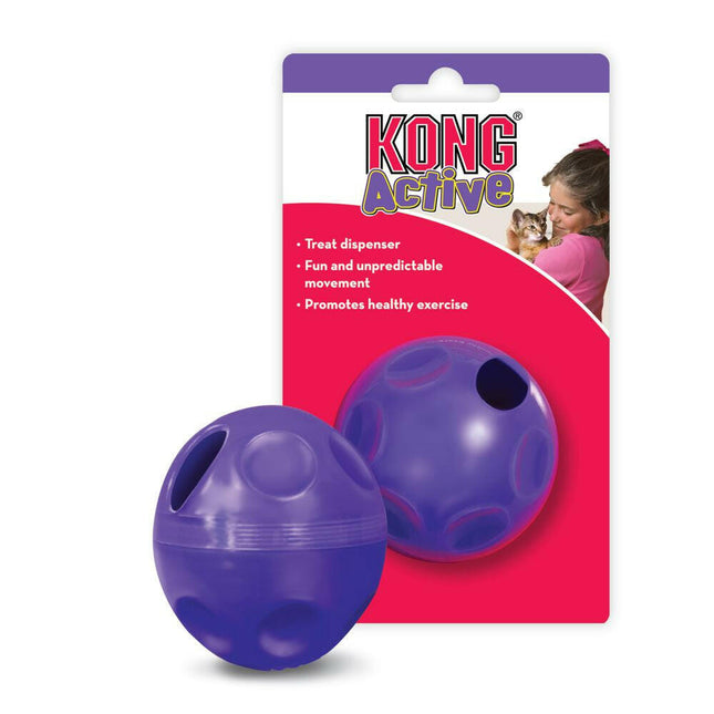 KONG Cat Treat Dispensing Ball - treat-dispensing toy for cats, lightweight plastic ball.