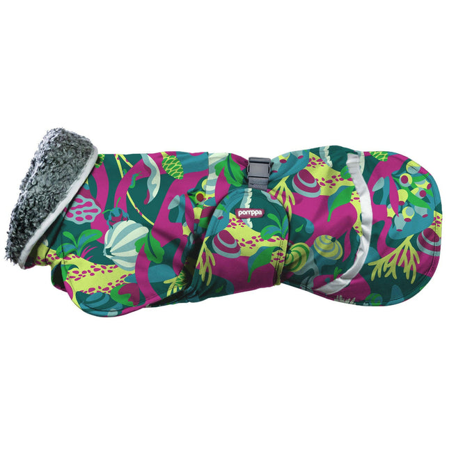 Toppa Pomppa Harness Trail - very warm winter jacket for dogs, with a harness opening, multicolored leaves.