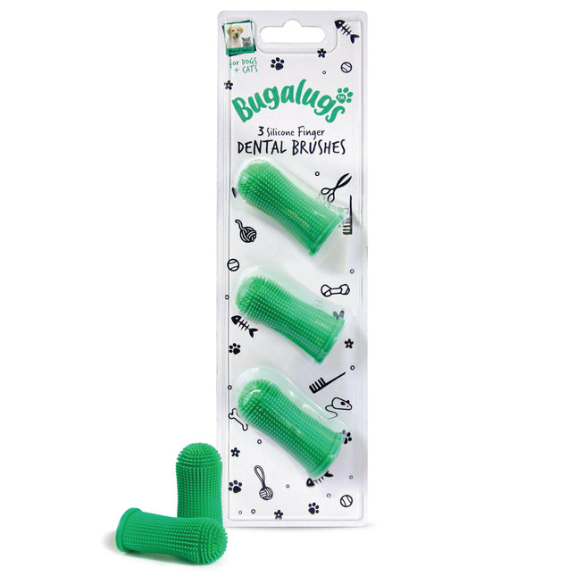 Bugalugs Finger Dental Brushes 3pcs - silicone toothbrush for dogs and cats, designed to be worn on the finger..