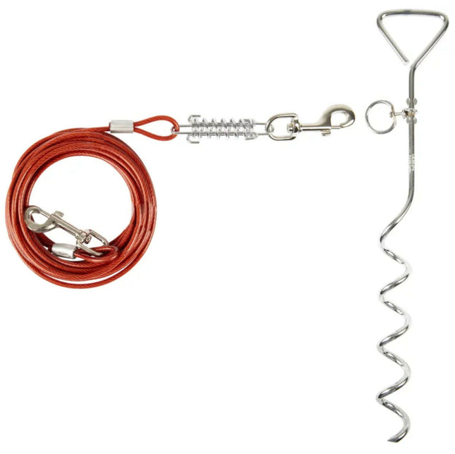 Flamingo Tie Out Stake Igla - metal stake for tying up dogs, with a 7.5m steel training cable and shock absorber.