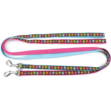 Record Zampine Leash - dog leash with colorful paw prints.