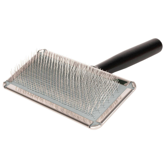 Yento Show Coat Slicker With Long Handle - professional poodle brush with a long wooden handle.