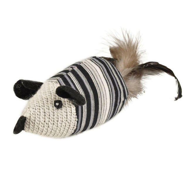 Flamingo Cat Pirin Rat - stylish little rat for cats with a rattle, feathers, and catnip.