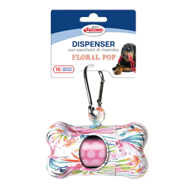 Floral Poop Bag Dispenser - plastic container for dog bags, with floral design + bags.