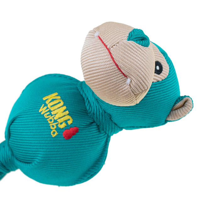 KONG Wubba Friends Ballistic Monkey - dog tug toy with tails, ball inside, and squeaker.