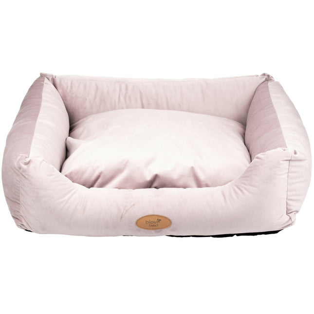 Blovi Bed Velur Love - elegant velvet bed for dogs and cats, rectangular dusty pink.