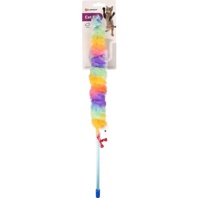Flamingo Cat Yowly Dangler Caterpillar - fluffy, crinkly caterpillar wand for cats.