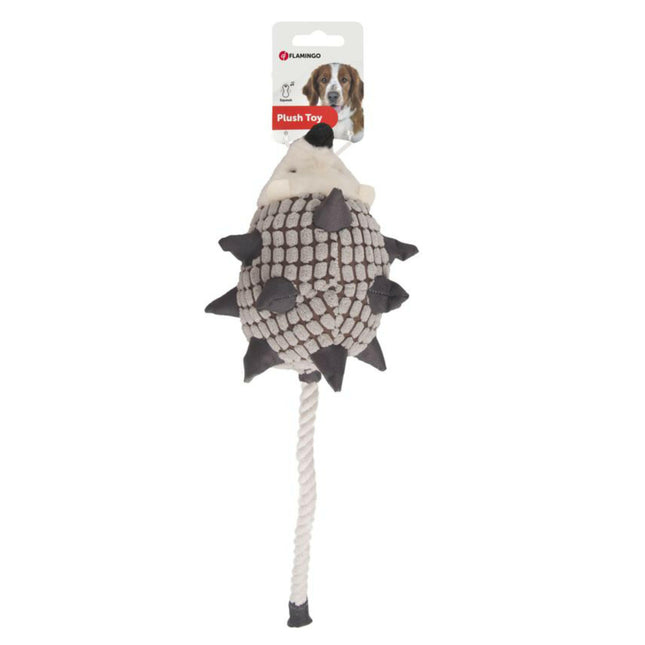 Flamingo Plush Hedgehog & Rope - Plush Hedgehog with String and Squeaker.