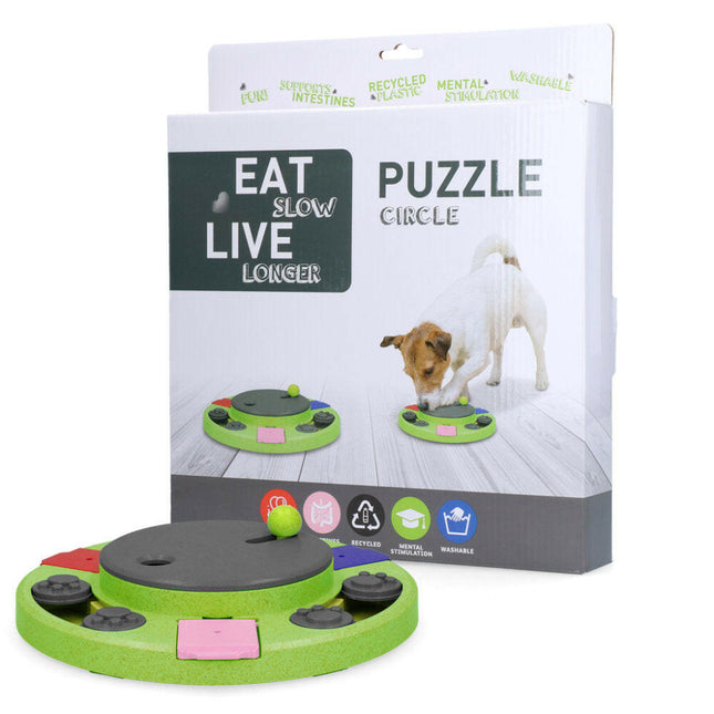 Eat Slow Live Longer Puzzle Circle - dog intelligence toy, round.