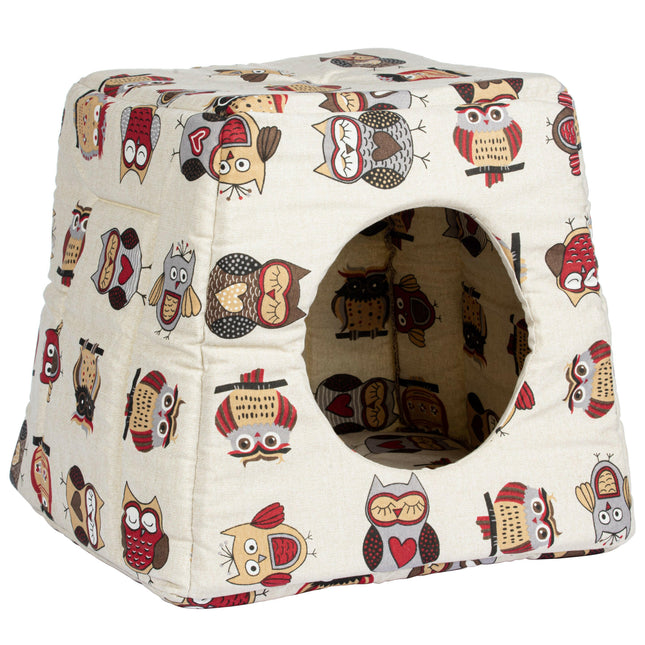 Gufetto Igloo Pet Bed - dog and cat hut bed, without cushion, owl pattern.
