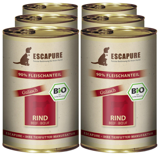 Escapure Beef Organic - organic wet food for dogs, beef with vegetables and herbs.