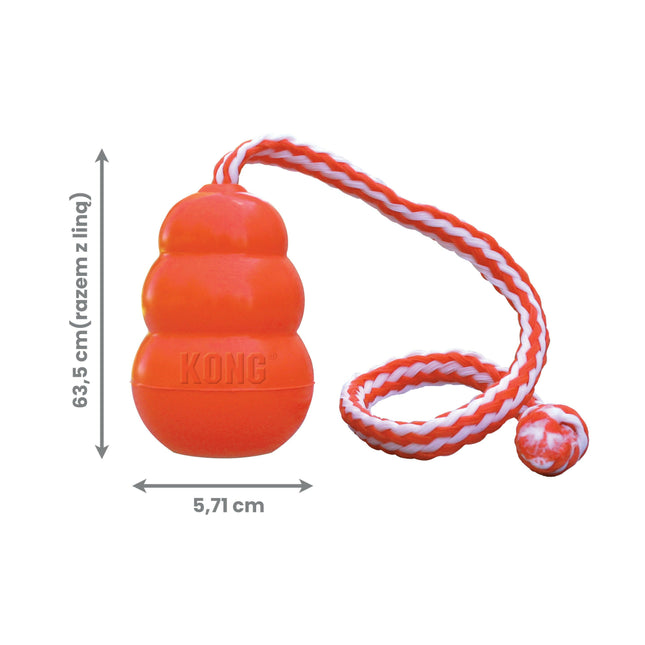 KONG Aqua - rubber, floating dog toy with rope, orange.