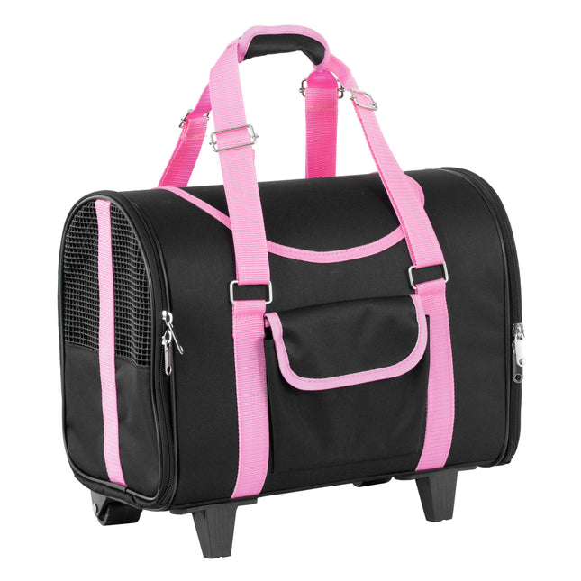 Record Trolley Bag for Dogs and Cats - rigid fabric carrier on wheels for dogs and cats.