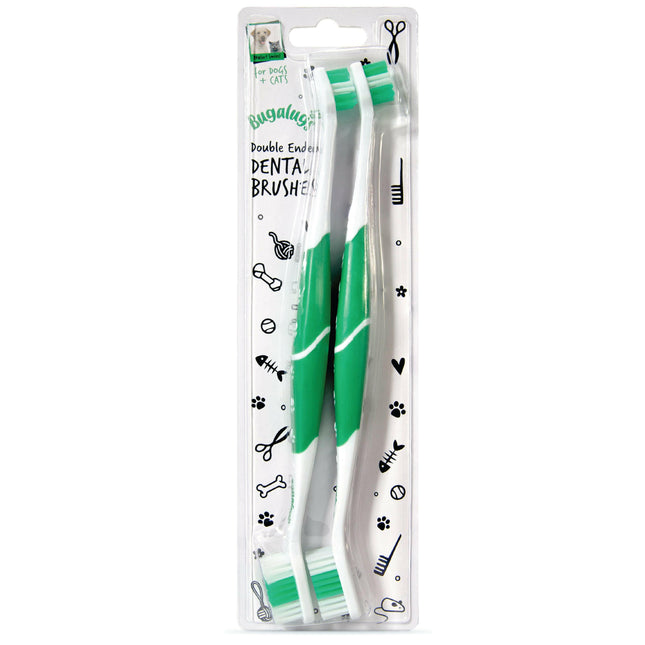 Bugalugs Double Ended Dental Brushes 2pcs - Double-sided toothbrush for dogs and cats.