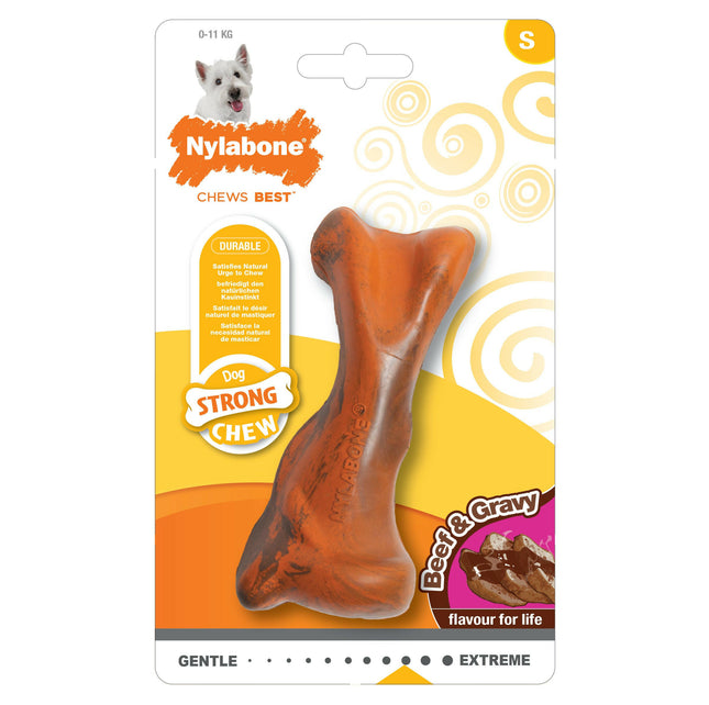 Nylabone Strong Rubber - rubber bone for dogs, beef flavor in dark gravy.