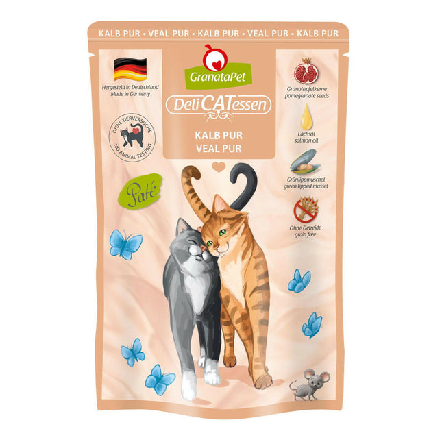 GranataPet DeliCatessen Veal Pur - grain-free wet food with veal, pouches for cats.