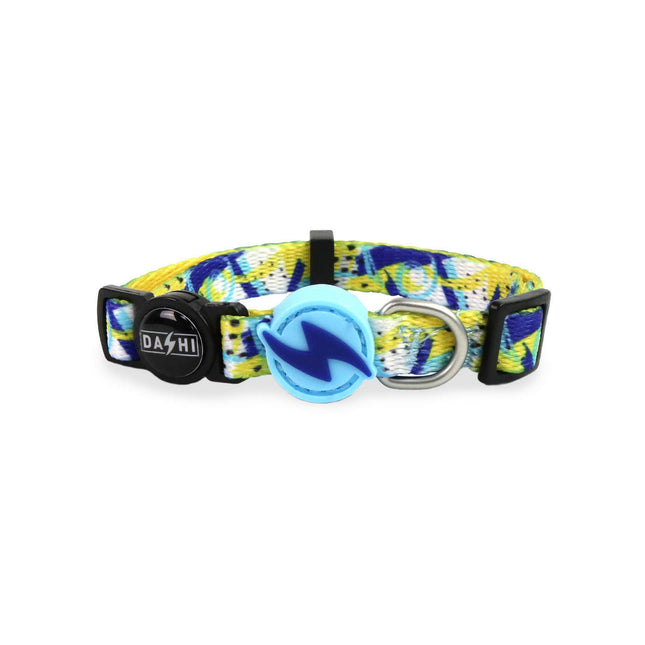 Dashi Nebula Cat Collar - cat collar, blue-yellow abstract pattern.